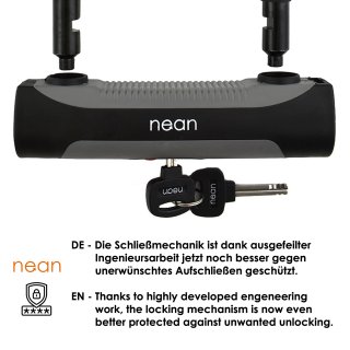nean Fahrrad-Bügel-Schloss mit Halterung und zwei Schlüsseln Ø 16 mm, 245 x 180mm Schwarz