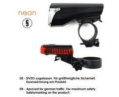 nean LED 50 LUX Akku Fahrrad Beleuchtungsset mit StVZO-Zulassung
