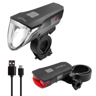 nean CREE LED Akku Fahrradlicht Beleuchtungsset mit Lichtautomatik und Bremslicht, 60 LUX, 6 cd, StVZO