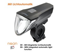 nean CREE LED Akku Fahrradlicht Beleuchtungsset mit Lichtautomatik und Bremslicht, 60 LUX, 6 cd, StVZO