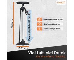 nean Fahrrad Standluftpumpe mit Ventiladaptern, 450 ml, schwarz